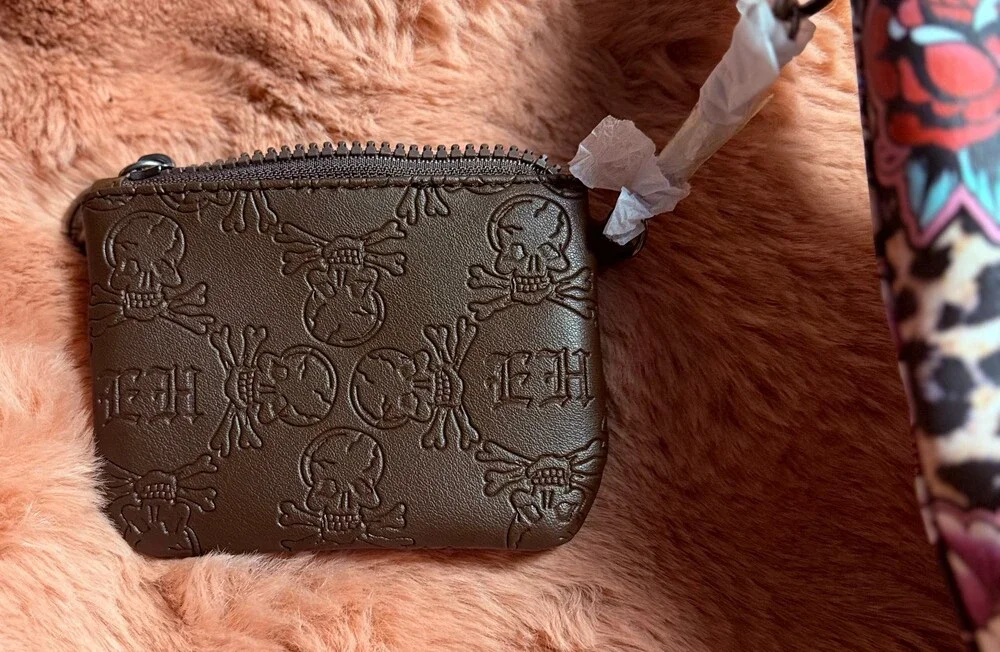 Ed Hardy Leopard Print Skull Tattoo Shoulder Bag Studded Y2K Purse NWT
